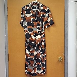 Simons Size L Geometric Pattern Short Sleeve Wrap Dress
